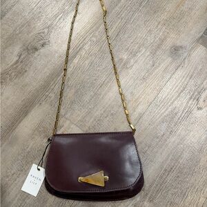 Raven + Lily Burgundy Leather Crossbody with Gold Chain